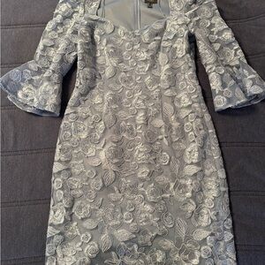Adrianna Papell Silver Floral Lace Dress